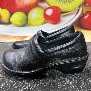 B.Ø.C Black Leather Slip-On Clogs Size 9.5M
